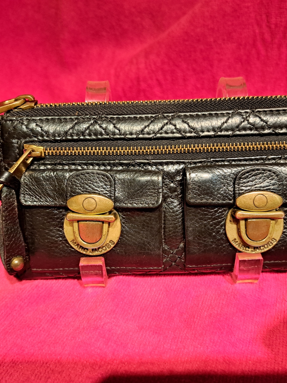 Marc Jacobs Black Leather Wallet with Gold-Tone Double Front Clasps